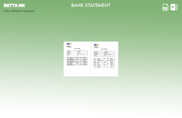 Модерен стил на Филипините BDO шаблон за зборови за изводи од банкарска сметка